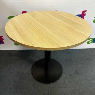 Second Hand Round Light Oak Meeting Table - Black Base