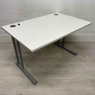 Second Hand White Office Desk - Silver Legs