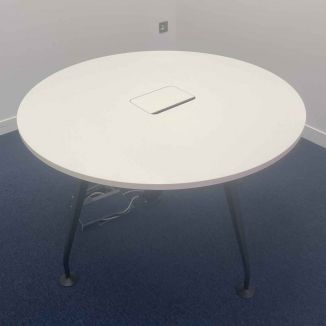 Second Hand Round White Meeting Table - Black Legs